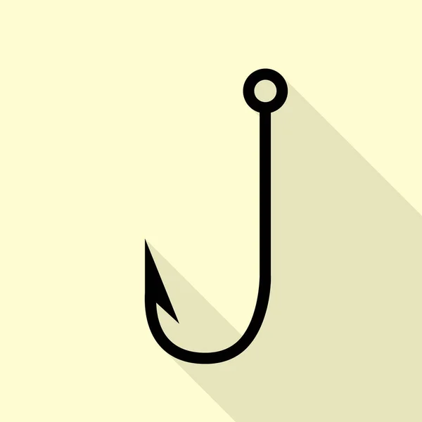 Ilustração do sinal do gancho de pesca. Ícone preto com estilo plano sombra caminho no fundo creme . — Vetor de Stock