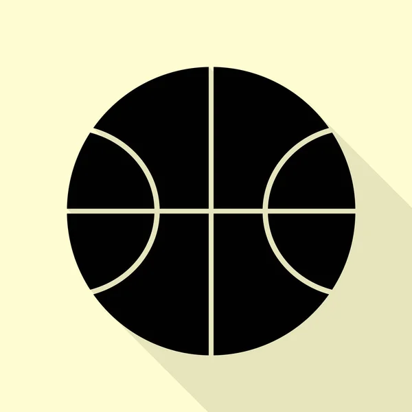 Bola de basquete sinal ilustração. Ícone preto com estilo plano sombra caminho no fundo creme . — Vetor de Stock