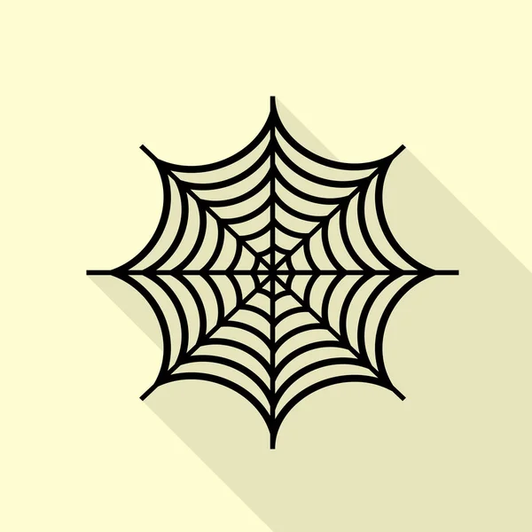 在网络图上的蜘蛛。与平面样式阴影路径奶油背景上的黑色图标. — 图库矢量图片