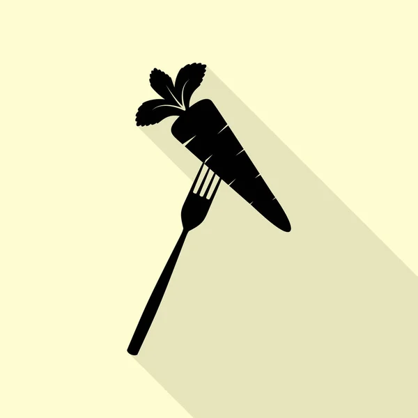 Illustration de signes alimentaires végétariens. Icône noire avec chemin d'ombre de style plat sur fond crème . — Image vectorielle