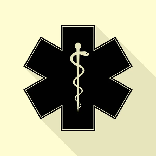 Symbole médical de l'urgence ou étoile de vie. Icône noire avec chemin d'ombre de style plat sur fond crème . — Image vectorielle