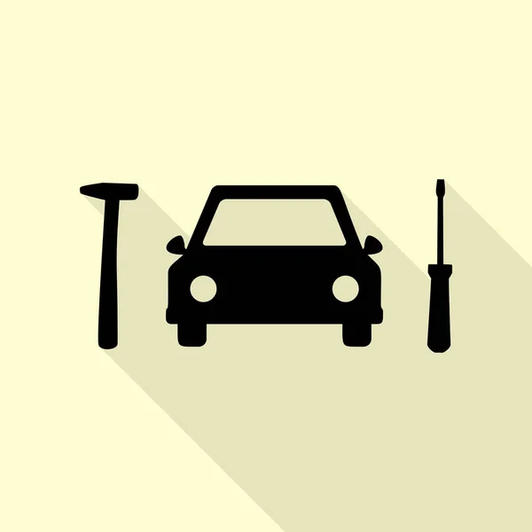 Auto banden reparatie dienst teken. Zwarte pictogram met vlakke stijl schaduw pad op crème achtergrond. — Stockvector