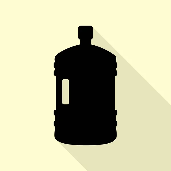 Plastikflasche Silhouette Zeichen. schwarzes Symbol mit flachem Schattenpfad auf cremefarbenem Hintergrund. — Stockvektor