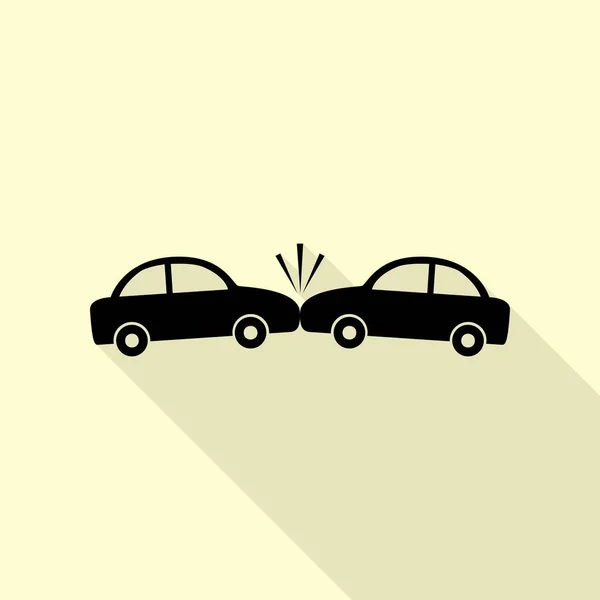 Señal de coches estrellados. Icono negro con camino de sombra de estilo plano sobre fondo crema . — Vector de stock