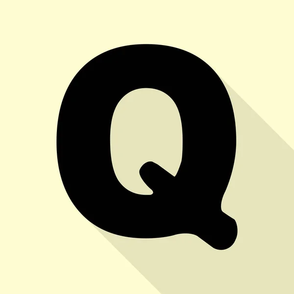 Lettera Q segno elemento modello di design. Icona nera con percorso ombra in stile piatto su sfondo crema . — Vettoriale Stock
