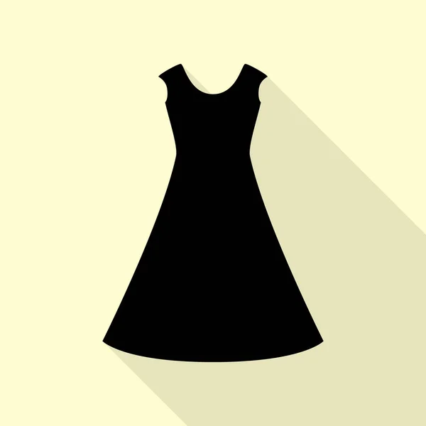 Hermoso signo de vestido largo icono negro con camino de sombra de estilo plano sobre fondo crema . — Vector de stock