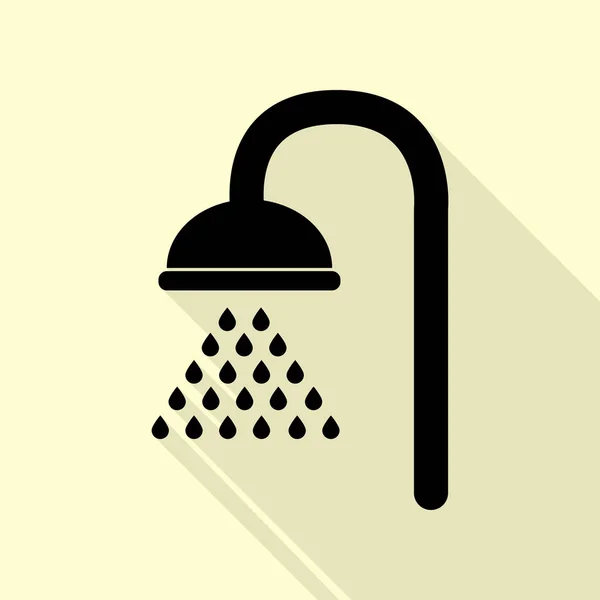 Shower sign. Black icon with flat style shadow path on cream background. — Stockvector