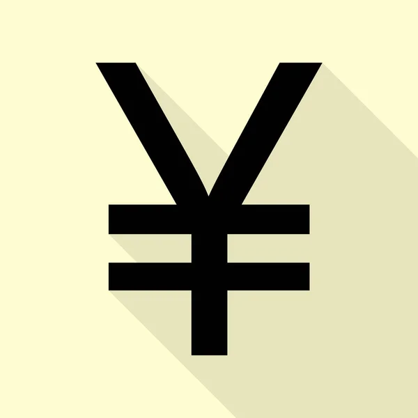 Signo de yen. Icono negro con camino de sombra de estilo plano sobre fondo crema . — Vector de stock