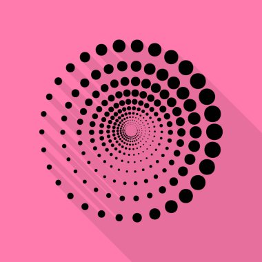 Soyut teknoloji işareti daireler. Düz stil gölge yoluyla pembe bir arka plan üzerinde siyah simgesi.