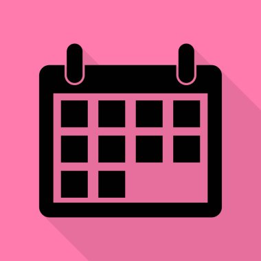 Takvim işareti illüstrasyon. Düz stil gölge yoluyla pembe bir arka plan üzerinde siyah simgesi.