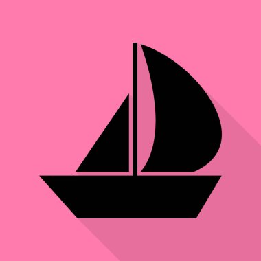 Tekne işareti yelken. Düz stil gölge yoluyla pembe bir arka plan üzerinde siyah simgesi.
