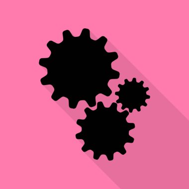 Ayarları illüstrasyon işareti. Düz stil gölge yoluyla pembe bir arka plan üzerinde siyah simgesi.