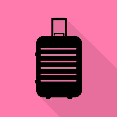 Bagaj işareti illüstrasyon. Düz stil gölge yoluyla pembe bir arka plan üzerinde siyah simgesi.