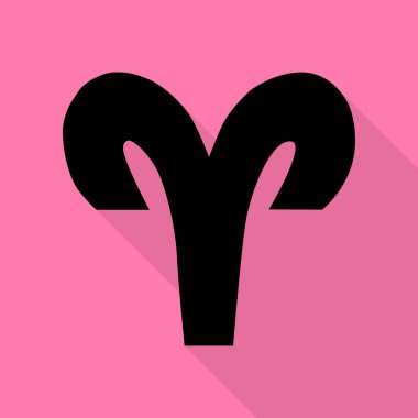 Koç illüstrasyon işareti. Düz stil gölge yoluyla pembe bir arka plan üzerinde siyah simgesi.