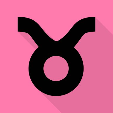 Toros işareti illüstrasyon. Düz stil gölge yoluyla pembe bir arka plan üzerinde siyah simgesi.