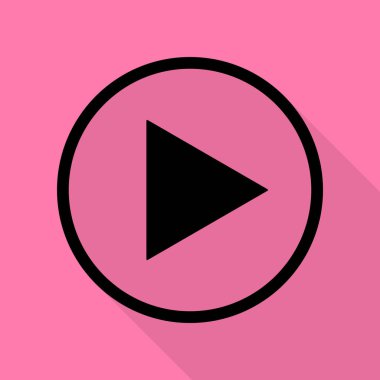 İşareti illüstrasyon oynamak. Düz stil gölge yoluyla pembe bir arka plan üzerinde siyah simgesi.