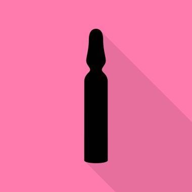 Tıbbi ampül işareti. Düz stil gölge yoluyla pembe bir arka plan üzerinde siyah simgesi.