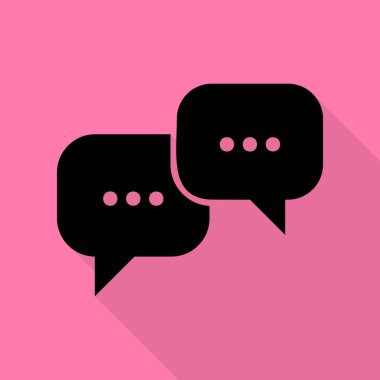 Konuşma işareti kabarcıklar. Düz stil gölge yoluyla pembe bir arka plan üzerinde siyah simgesi.