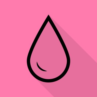 Damla su işareti yok. Düz stil gölge yoluyla pembe bir arka plan üzerinde siyah simgesi.