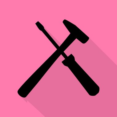 Araçlar illüstrasyon işareti. Düz stil gölge yoluyla pembe bir arka plan üzerinde siyah simgesi.