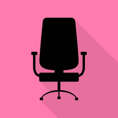Ofis koltuğu işaret. Düz stil gölge yoluyla pembe bir arka plan üzerinde siyah simgesi.