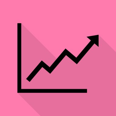 Çubuk grafik işareti büyüyen. Düz stil gölge yoluyla pembe bir arka plan üzerinde siyah simgesi.