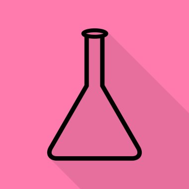 Konik Flask işareti. Düz stil gölge yoluyla pembe bir arka plan üzerinde siyah simgesi.