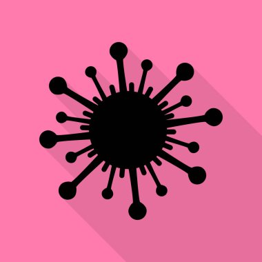 Virüs işareti illüstrasyon. Düz stil gölge yoluyla pembe bir arka plan üzerinde siyah simgesi.