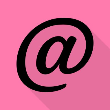 Posta işareti illüstrasyon. Düz stil gölge yoluyla pembe bir arka plan üzerinde siyah simgesi.