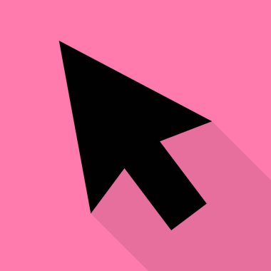 Ok işareti illüstrasyon. Düz stil gölge yoluyla pembe bir arka plan üzerinde siyah simgesi.