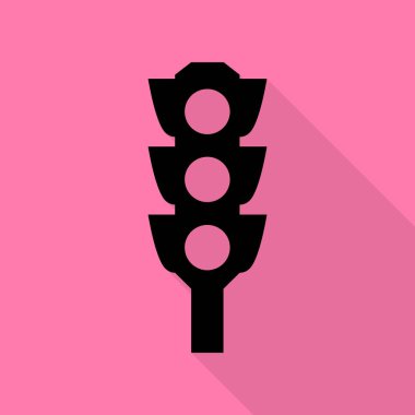 Trafik ışığı işareti. Düz stil gölge yoluyla pembe bir arka plan üzerinde siyah simgesi.