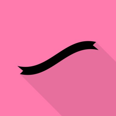 Afiş şerit işareti. Düz stil gölge yoluyla pembe bir arka plan üzerinde siyah simgesi.