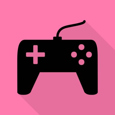 Oyun çubuğu basit kayıt. Düz stil gölge yoluyla pembe bir arka plan üzerinde siyah simgesi.