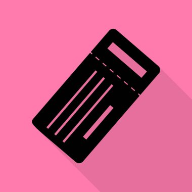 Bilet basit kayıt. Düz stil gölge yoluyla pembe bir arka plan üzerinde siyah simgesi.