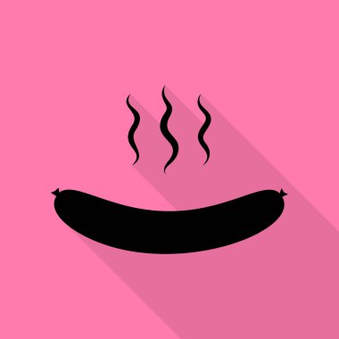 Sosis basit kayıt. Düz stil gölge yoluyla pembe bir arka plan üzerinde siyah simgesi.