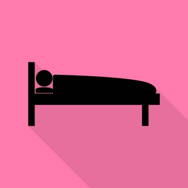 Hastane illüstrasyon işareti. Düz stil gölge yoluyla pembe bir arka plan üzerinde siyah simgesi.