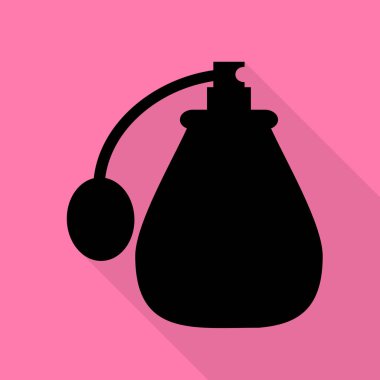 Vektör siyah parfüm Icon set. Simge nesne parfüm, parfüm simge resim. Düz stil gölge yoluyla pembe bir arka plan üzerinde siyah simgesi.