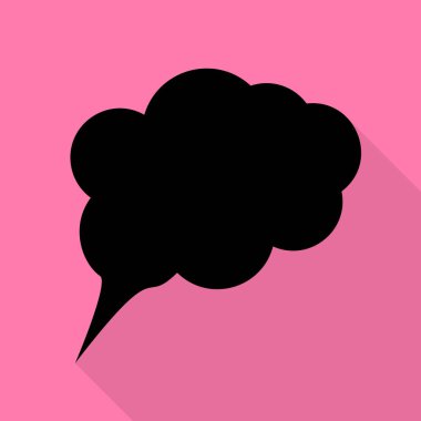 Konuşma balonu işareti illüstrasyon. Düz stil gölge yoluyla pembe bir arka plan üzerinde siyah simgesi.