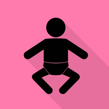 Bebek işareti illüstrasyon. Düz stil gölge yoluyla pembe bir arka plan üzerinde siyah simgesi.