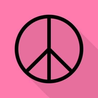 Barış işareti illüstrasyon. Düz stil gölge yoluyla pembe bir arka plan üzerinde siyah simgesi.