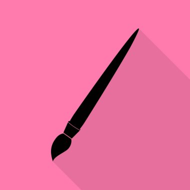 Fırça işareti illüstrasyon. Düz stil gölge yoluyla pembe bir arka plan üzerinde siyah simgesi.