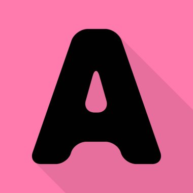 Harf A sign şablon öğesi tasarım. Düz stil gölge yoluyla pembe bir arka plan üzerinde siyah simgesi.