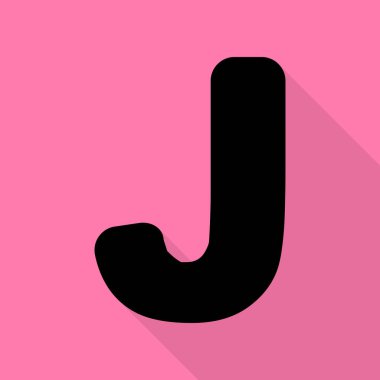 J harfi işareti şablon öğesi tasarım. Düz stil gölge yoluyla pembe bir arka plan üzerinde siyah simgesi.