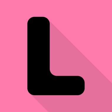 L harfi işareti şablon öğesi tasarım. Düz stil gölge yoluyla pembe bir arka plan üzerinde siyah simgesi.