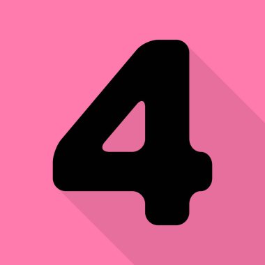 4 numaralı işaret tasarım şablonu öğesi. Düz stil gölge yoluyla pembe bir arka plan üzerinde siyah simgesi.