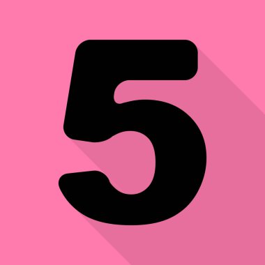 5 numaralı işaret tasarım şablonu öğesi. Düz stil gölge yoluyla pembe bir arka plan üzerinde siyah simgesi.