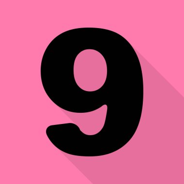 9 numara işareti tasarım şablonu öğesi. Düz stil gölge yoluyla pembe bir arka plan üzerinde siyah simgesi.