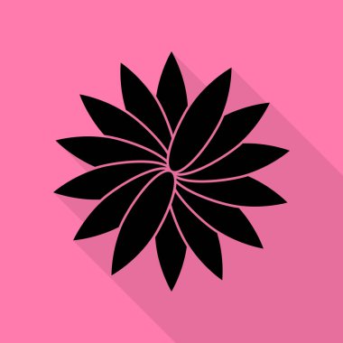 Çiçek işareti. Düz stil gölge yoluyla pembe bir arka plan üzerinde siyah simgesi.