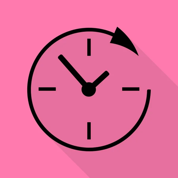 Service en ondersteuning voor klanten de klok rond en 24 uur. Zwarte pictogram met vlakke stijl schaduw pad op roze achtergrond. — Stockvector