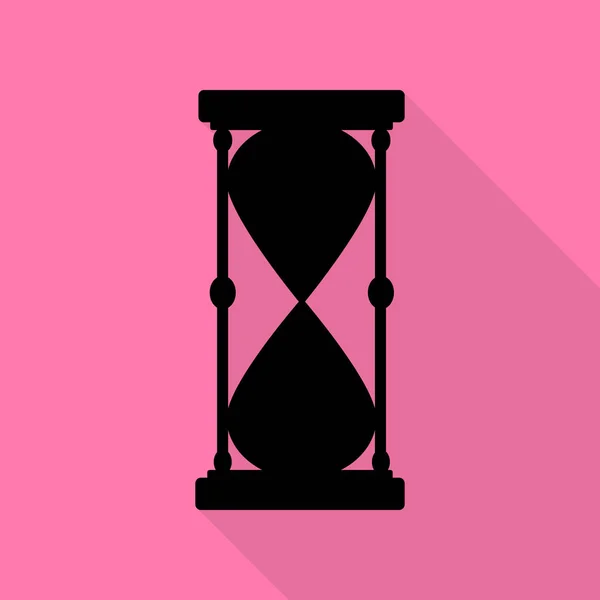 Hourglass sign illustration. Black icon with flat style shadow path on pink background. — Stock Vector